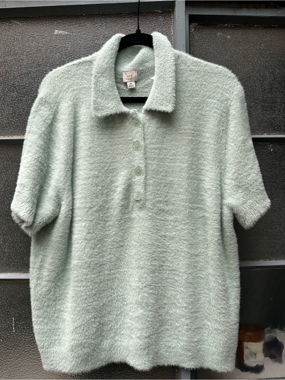 A New Day Short Sleeve Polo Mint Green Top Size XL Retro style shirt Women Plus